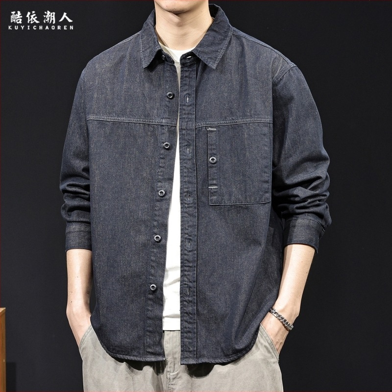 Férfi denim-ing hosszú ujjú, tavasz–ősz stílus, bő szabás, plusz méret, 100% pamut
