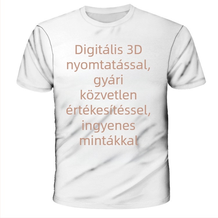 3D nyomtatott mintaing, lélegző poliészter anyag, rövid ujjú, lazább szabás