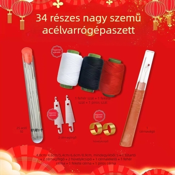 Kötőtűkészlet, 34 darab, hordozható zseb-stílus, rozsdamentes acél