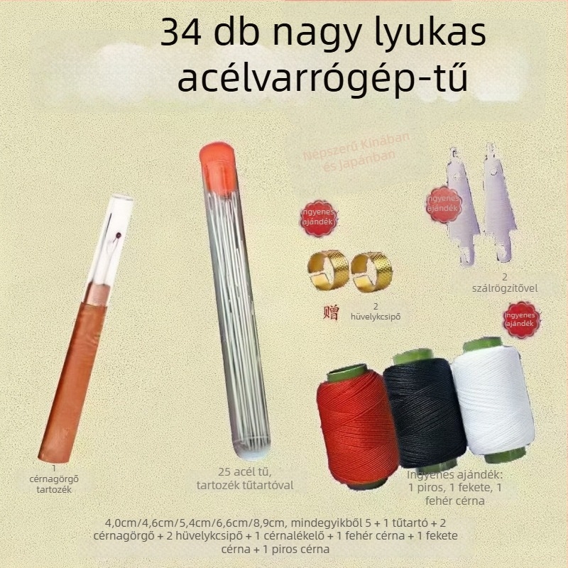 Kötőtűkészlet, 34 darab, hordozható zseb-stílus, rozsdamentes acél