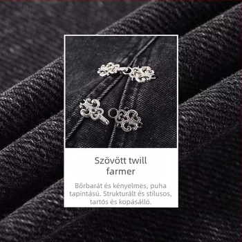 Magas derekú denim szoknya, A-vonalú, midi hossz, hasadék