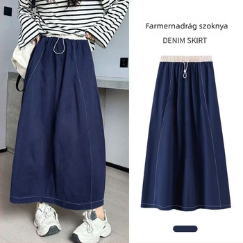 Hosszú buborékos szoknya magas derékkal, Chenille szövet, spandex 90–95%, splicing és 3D dekorációval, topstitch varrással