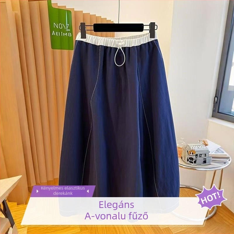 Hosszú buborékos szoknya magas derékkal, Chenille szövet, spandex 90–95%, splicing és 3D dekorációval, topstitch varrással