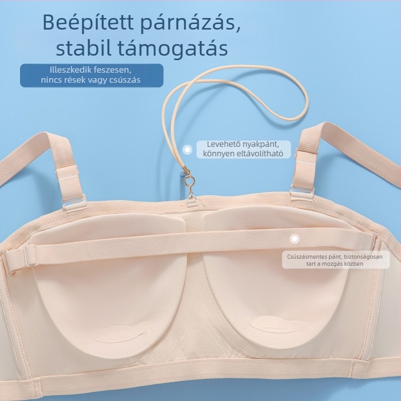 Váll nélküli wrap melltartó nagy méretekhez, tapadó szilikonnal, push-up, csúszásmentes, teljes hátsó fedés