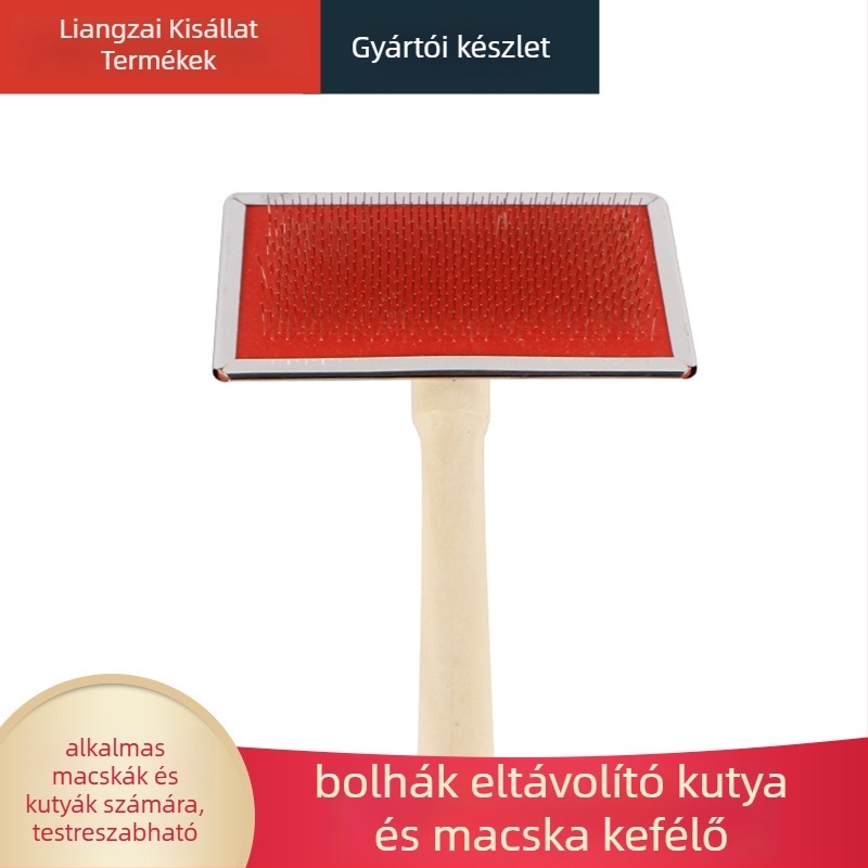 Háziállat fésű fa markolattal macskáknak és kutyáknak – rozsdamentes acél fogak, szőr eltávolítása, összegubózott szálak kifésülése, masszázs