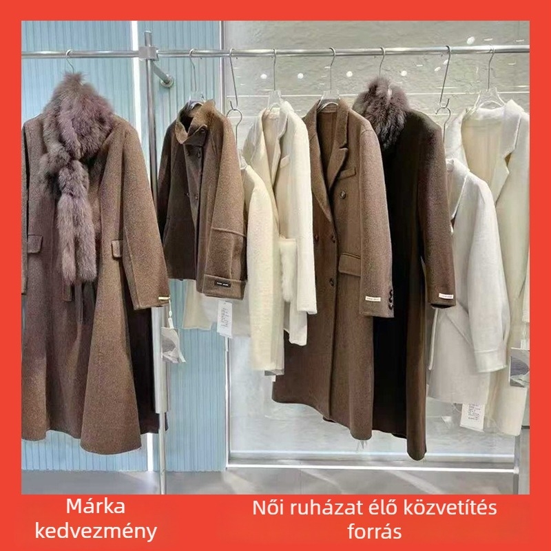 Női gyapjúkabát kasmír keverékkel, dupla gombos zárás, galléros, egyszínű, flokos textúra, középhosszú, brit stílus, ősz 2025