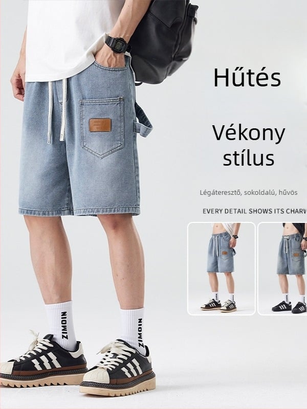 Munkaruha denim rövidnadrág több zsebbel – légáteresztő, kopásálló, nyár, sportos stílus (60,8% pamut, 30,2% poliészter, 9,0% regenerált cellulóz rost)