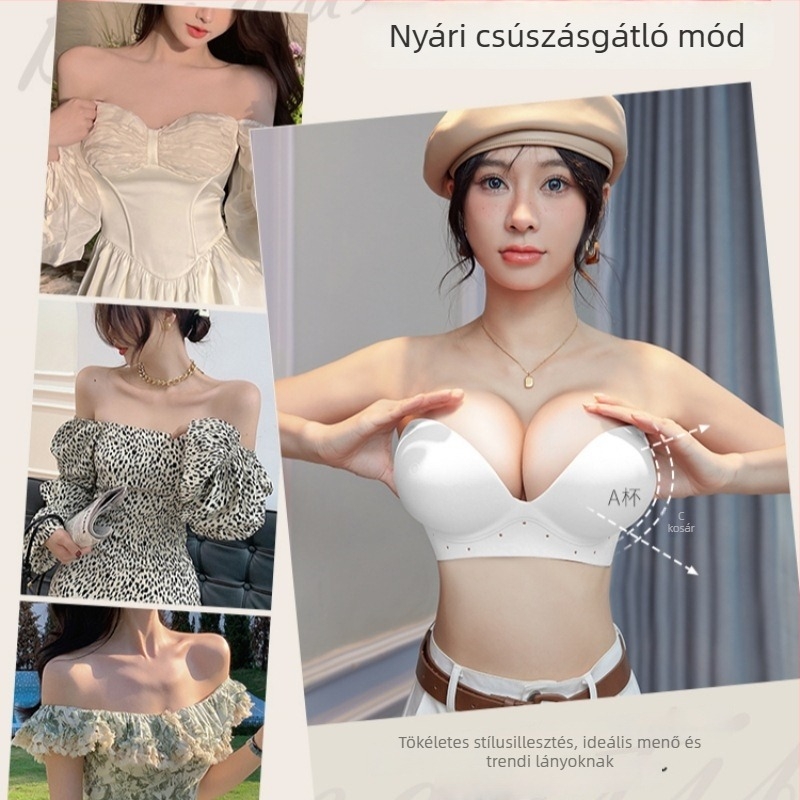 Váll nélküli melltartó vastag formázott kosarakkal, fél kosár, csúszásmentes, tubus-stílus