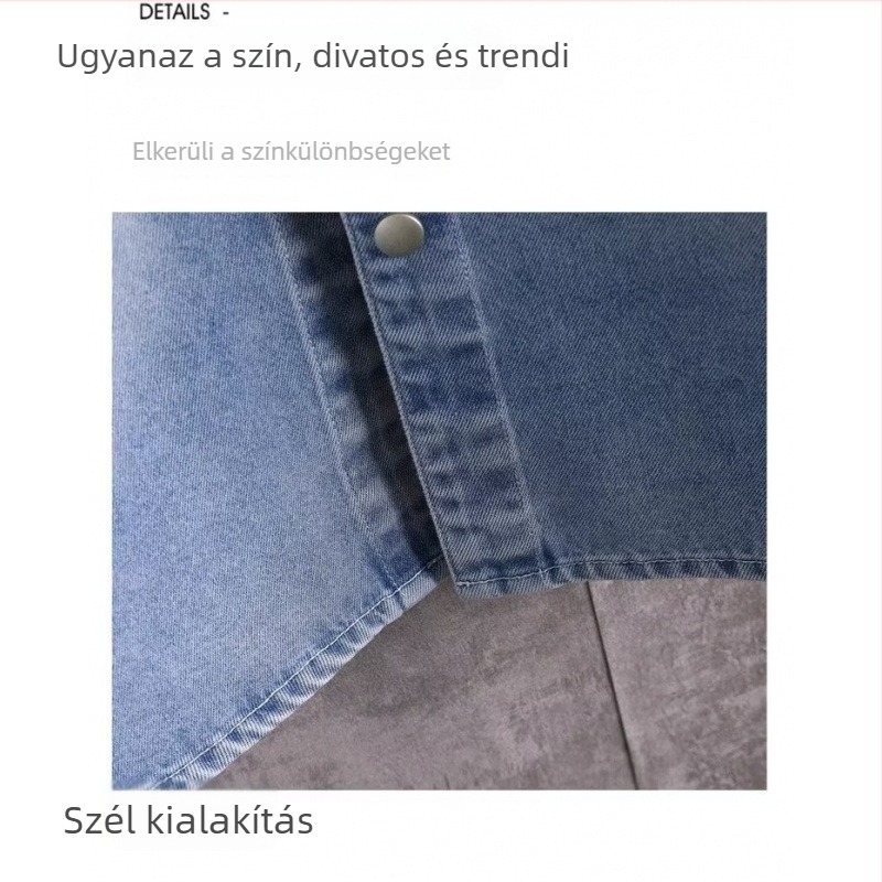 Férfi nyári denim rövid ujjú ing, karcsú szabás, széles gallér, könnyű poliészter-keverék, nyomtatás színekben összehangolt