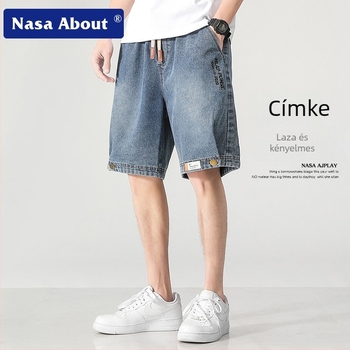 Férfiaknak készült mosott denim rövidnadrág, nyári laza szabás
