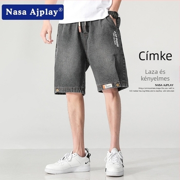 Férfiaknak készült mosott denim rövidnadrág, nyári laza szabás