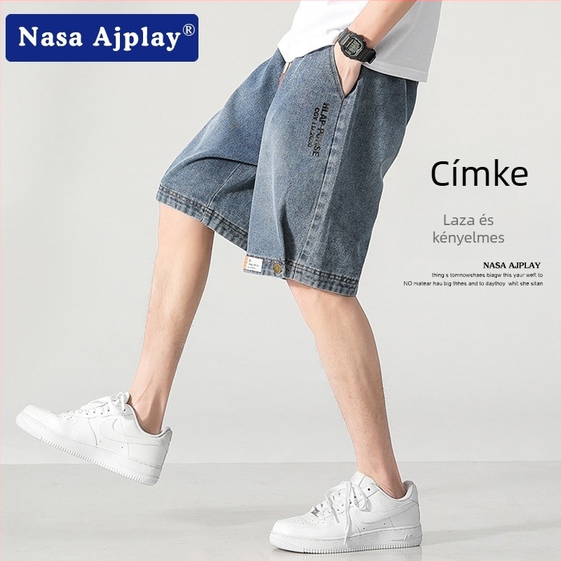 Férfiaknak készült mosott denim rövidnadrág, nyári laza szabás