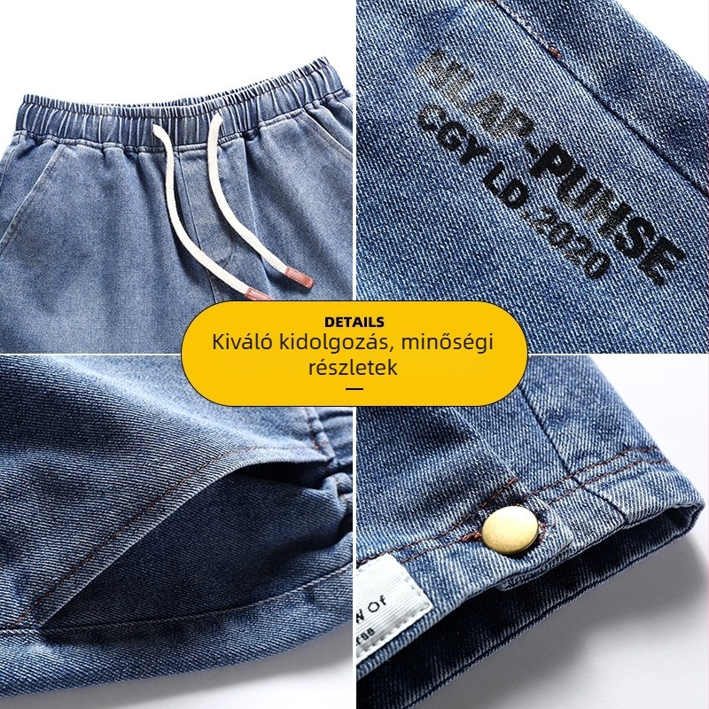 Férfiaknak készült mosott denim rövidnadrág, nyári laza szabás