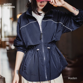 Női nylon windbreaker dzseki, laza szabású, álló gallér, hosszú ujjú, vékony anyag
