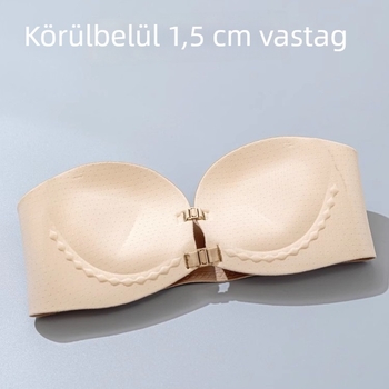 Vállpánt nélküli, hát nélküli félkosaras melltartó elülső csattal, csúszásmentes, kosár 1/2, levehető dupla vállpántok