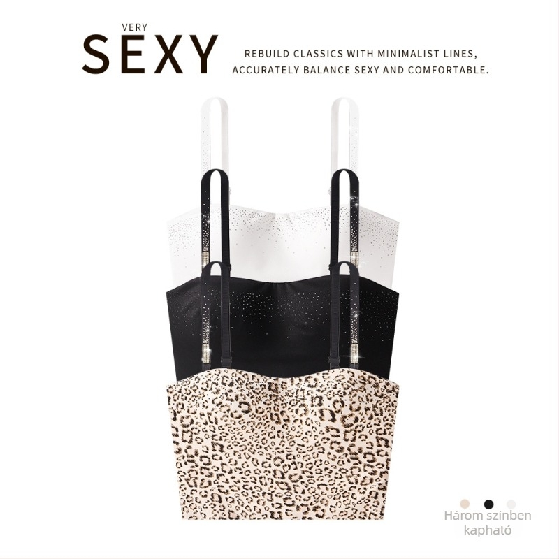 Leopárd mintás vállpántos bandeau felső, varrat nélküli, nude érzetű melltartó, divatos mintázat