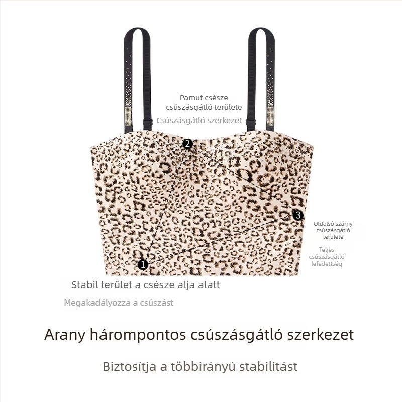 Leopárd mintás vállpántos bandeau felső, varrat nélküli, nude érzetű melltartó, divatos mintázat