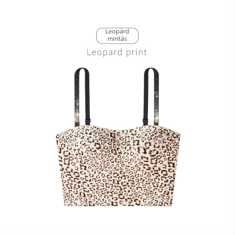 Leopárd mintás vállpántos bandeau felső, varrat nélküli, nude érzetű melltartó, divatos mintázat