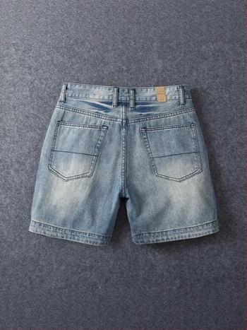 Férfi denim rövidnadrág, vintage stílus, mosott, egyenes szabás, 85% pamut
