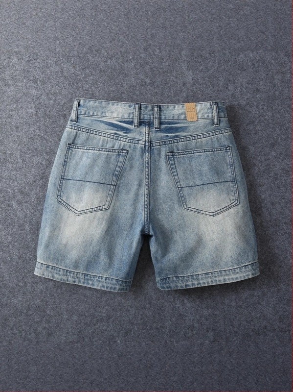 Férfi denim rövidnadrág, vintage stílus, mosott, egyenes szabás, 85% pamut