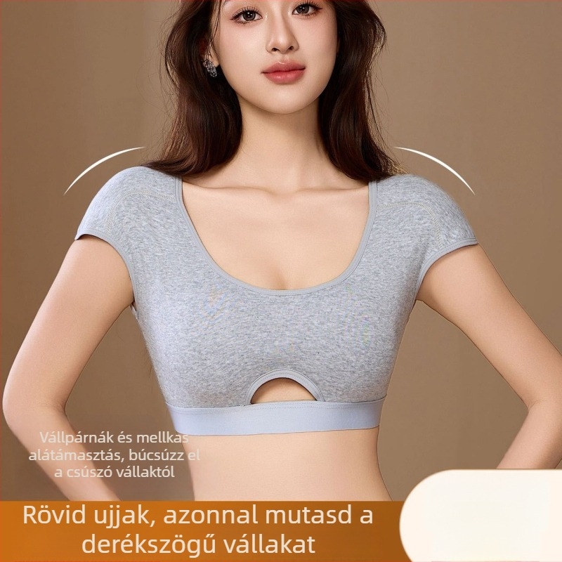 Ribbed pamut vállpárnák levehető pohárkésekkel — toppal beépített melltartókosarakkal a lógó és keskeny vállak javítására, egyenes vállak