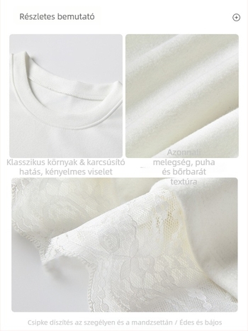 Hosszú ujjú póló poliészterből, csipés panellel, kerek nyakkal, karcsú szabás