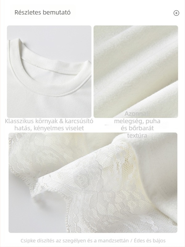 Hosszú ujjú póló poliészterből, csipés panellel, kerek nyakkal, karcsú szabás