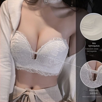 Váll nélküli női melltartó — csipkés push-up, off-shoulder, 3/4 kosár, csúszásmentes, formázott kosár
