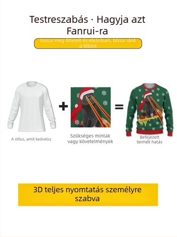 Egyedi 3D teljes nyomtatású kerek nyakú kötött pulóver, hosszú ujjú, laza szabás, légáteresztő, kiváló színállóság, 95% poliészter
