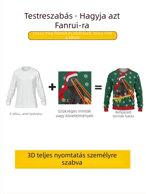 Egyedi 3D teljes nyomtatású kerek nyakú kötött pulóver, hosszú ujjú, laza szabás, légáteresztő, kiváló színállóság, 95% poliészter