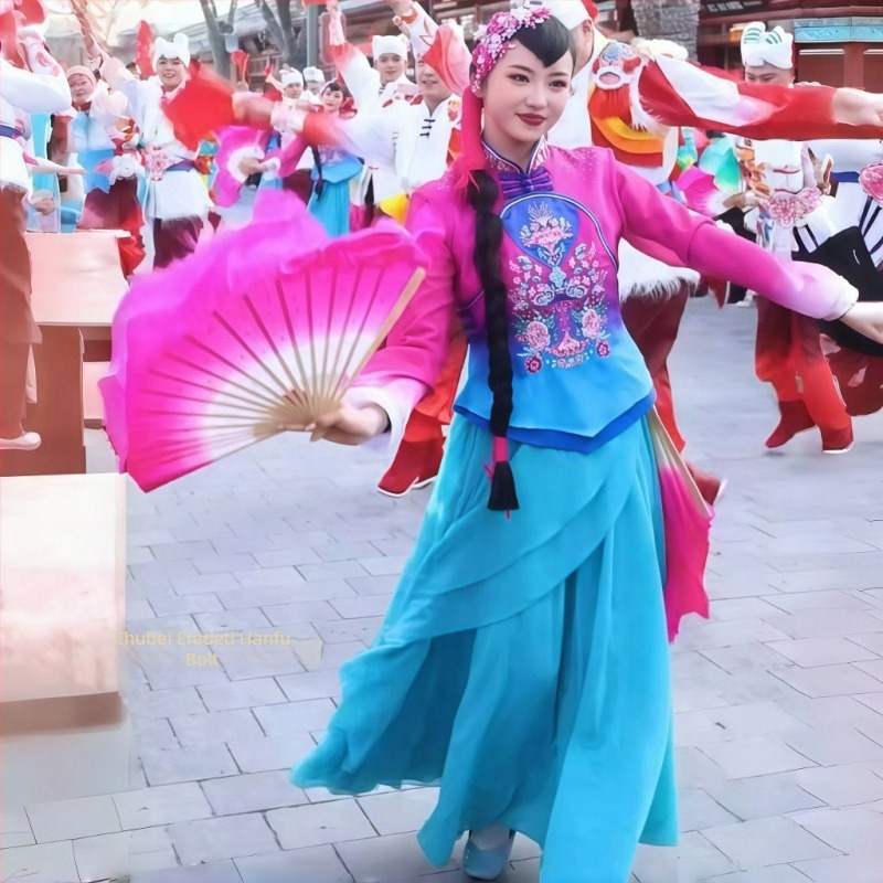 Shaanxi Yangko táncruha – Chenille anyag Spandex-szel és Kapokkal, uniszex, folklór előadásra