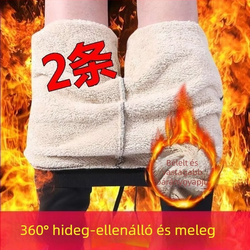 Férfi casual nadrág fleece béléssel, vastag téli, egyenes szabás, alacsony derék
