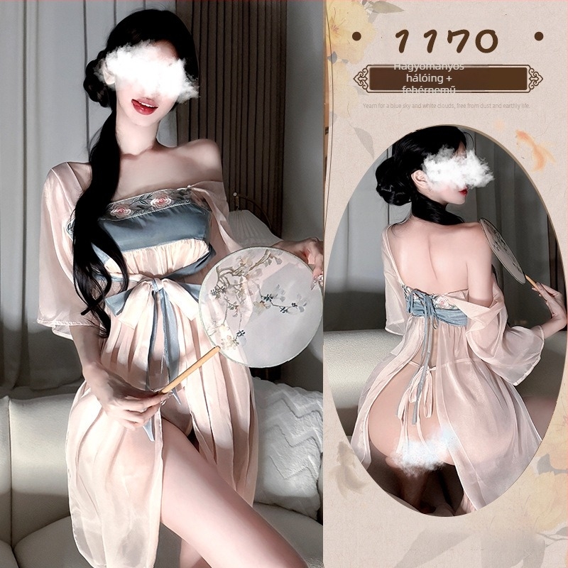 Cosplay fehérnemű szett Bellybanddel, antik Hanfu stílus, hálós anyag, 90–95% poliészter