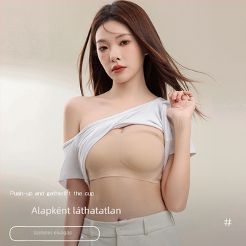 Vállpántok nélküli, láthatatlan melltartó nőknek kis mellemhez; push-up, csúszásmentes, varrat nélküli, hátsó; Fő anyag: nylon 70%, bélés spandex 30–50%; kosár 3/4, vékony formázott; Levehető dupla vállpántok; Hátoldali zár négy sor kapocs