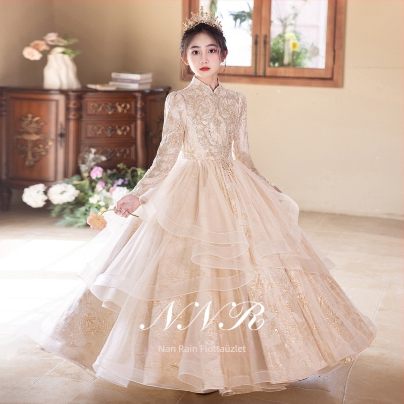 Gyerekek ruhája — magas színvonalú fényűző hercegnőruha zongorás előadásokhoz, minden évszakra (3–8 évesek; fő anyag: poliészter 50%; bélés: poliészter 50%; anyag: szintetikus rost keverék; stílus: 125200612)