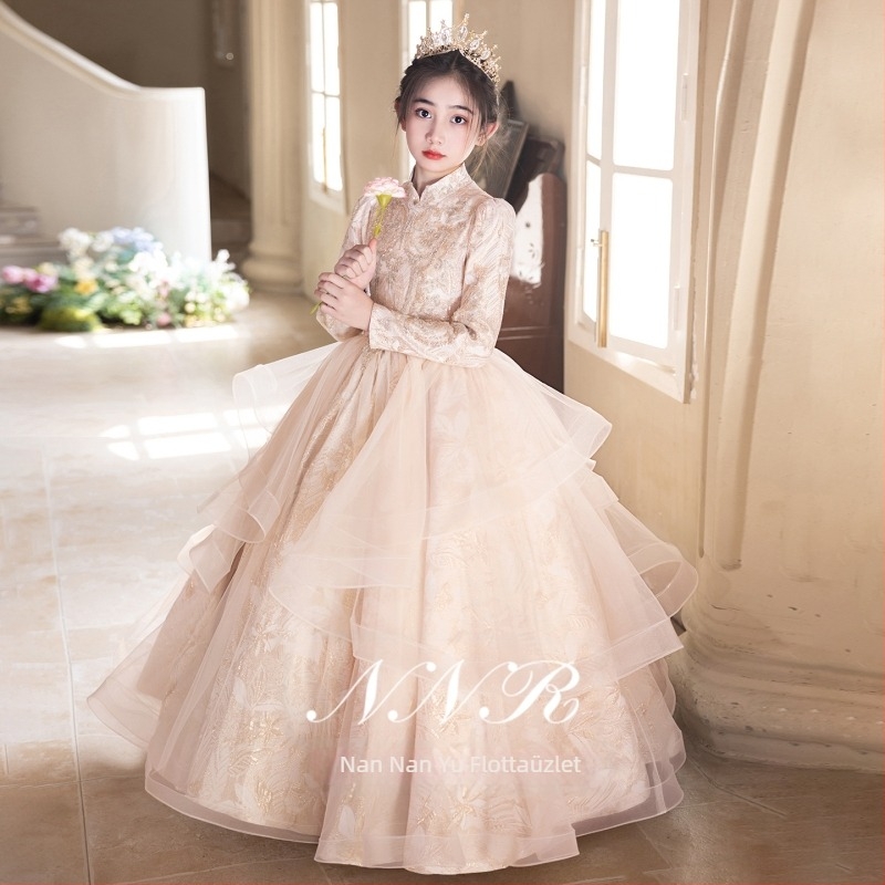 Gyerekek ruhája — magas színvonalú fényűző hercegnőruha zongorás előadásokhoz, minden évszakra (3–8 évesek; fő anyag: poliészter 50%; bélés: poliészter 50%; anyag: szintetikus rost keverék; stílus: 125200612)