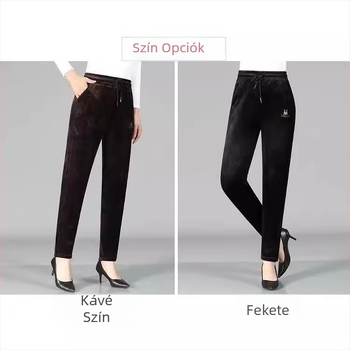 Női corduroy kényelmes nadrág, magas derekú, szűk fazon, tél, poliészter-spandex keverék