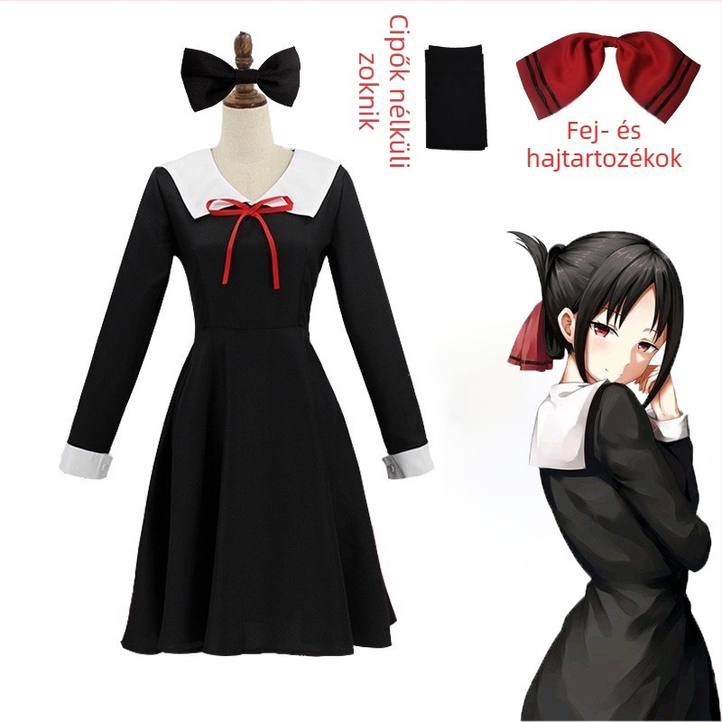 Cosplay jelmez: Kaguya Shinomiya női iskolai egyenruha hosszú szoknyával és rövid ujjal; 50/50 poliészter keverék; tavasz 2022; 18–24 éves korosztály