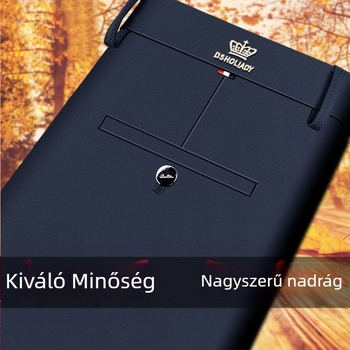 Férfi nadrág fleece béléssel, vast, elasztikus, egyenes szabású, magas derékkal, üzleti-casual, vasalás nélkül, őszi-téli