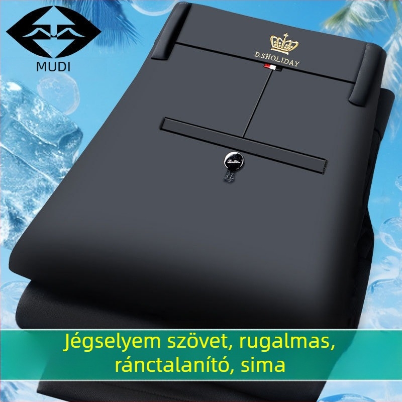Férfi nadrág fleece béléssel, vast, elasztikus, egyenes szabású, magas derékkal, üzleti-casual, vasalás nélkül, őszi-téli
