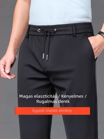 Férfi mindennapi nadrágok, egyenes szabású, magas derék, övvel, cipzáras záródás, vastag rugalmas anyag, négy évszakra