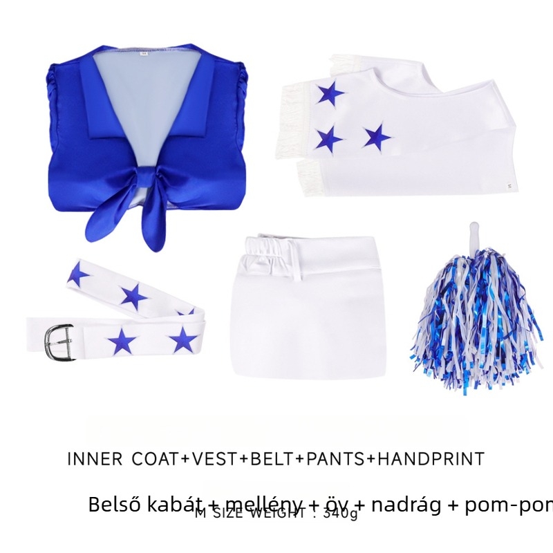 Szerepjátékos cheerleading kosztüm a színpadra, nőknek, 90–95% spandex, <30% regenerált cellulóz rost, 2024 őszi kiadás, 18–24 évesek