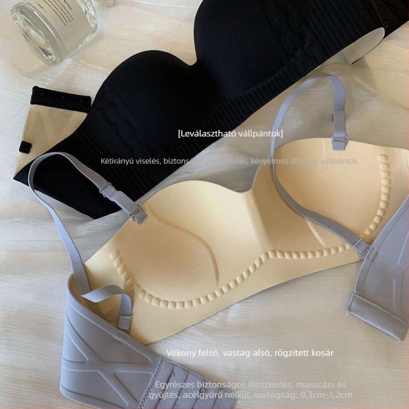 Sima bandeau melltartó nőknek, push-up, csúszásmentes, vezeték nélküli, levehető vállpántok