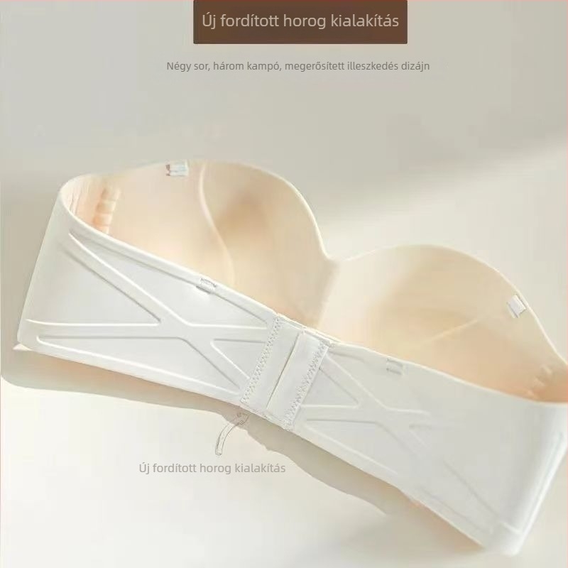 Sima bandeau melltartó nőknek, push-up, csúszásmentes, vezeték nélküli, levehető vállpántok