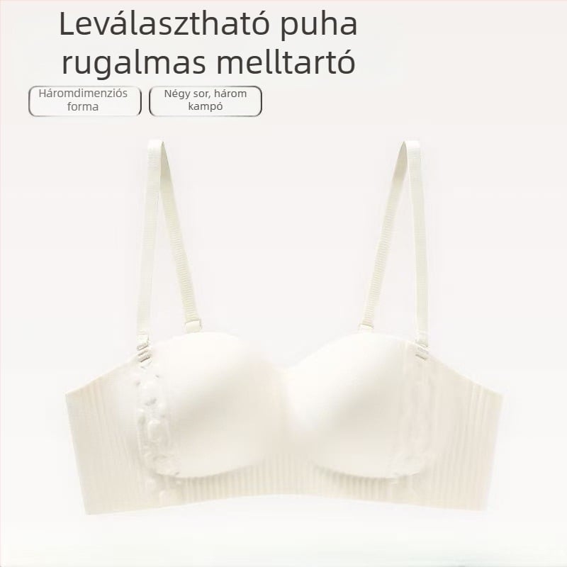 Sima bandeau melltartó nőknek, push-up, csúszásmentes, vezeték nélküli, levehető vállpántok