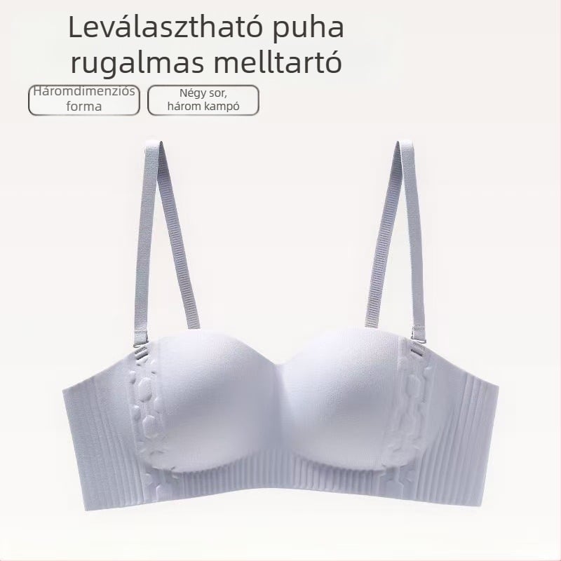 Sima bandeau melltartó nőknek, push-up, csúszásmentes, vezeték nélküli, levehető vállpántok