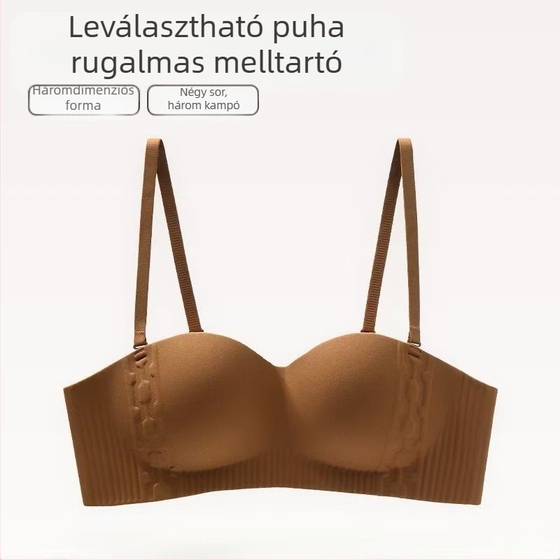 Sima bandeau melltartó nőknek, push-up, csúszásmentes, vezeték nélküli, levehető vállpántok