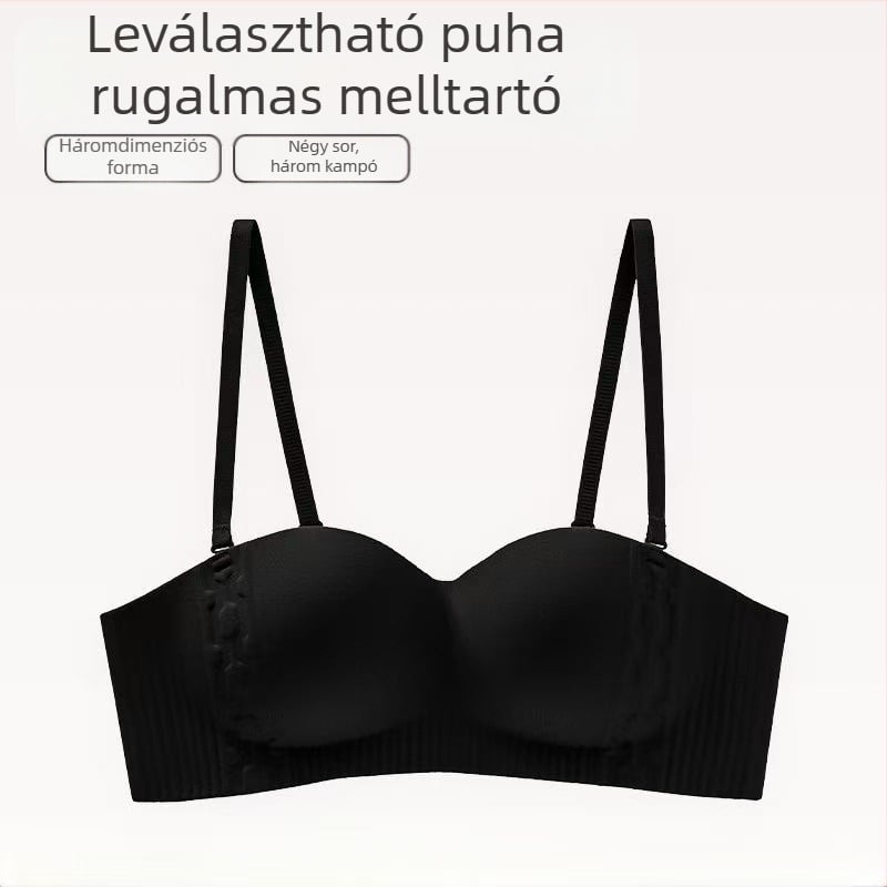 Sima bandeau melltartó nőknek, push-up, csúszásmentes, vezeték nélküli, levehető vállpántok