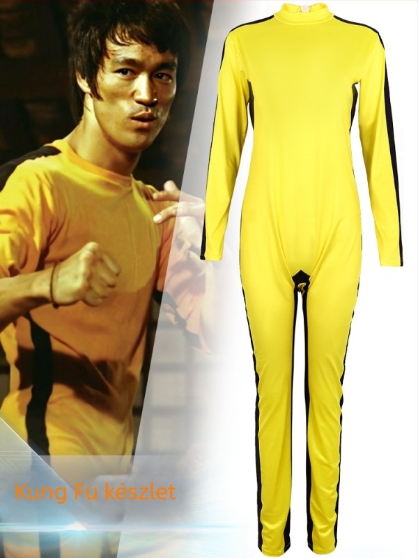 Bruce Lee Kung-Fu cosplay ruha – Milk Silk anyag, 90–95% poliészter, spandex, uniszex, szerepjátékhoz és színpadi előadásokhoz