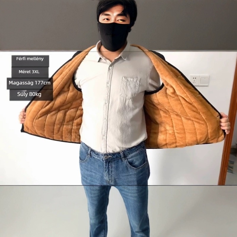 Férfi ujjatlan mellény fleece-béléssel, csíkos mintával (polietészter alapanyag, 3D patch zsebek)